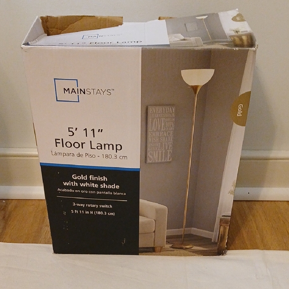 Mainstays Gold Floor Lamp with White Shade - Picture 1 of 6